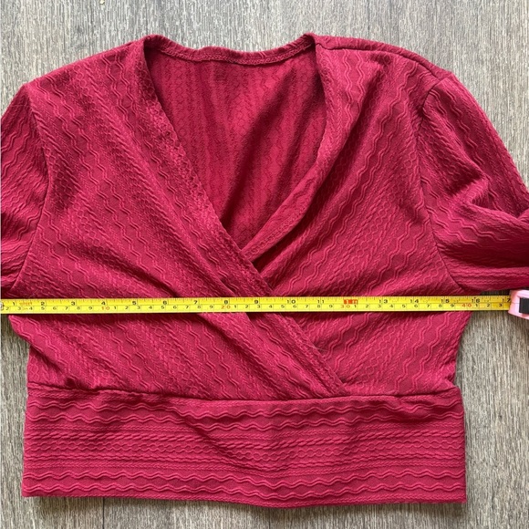 Women's Red Long Sleeve Wrap Top - Picture 4 of 5